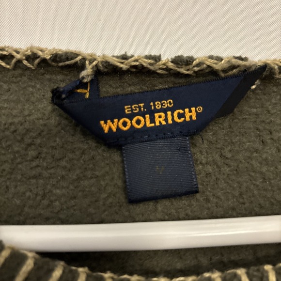 Woolrich Vintage 90's women's Green Fleece Fall Theme Blanket Stitching Shirt M - Picture 2 of 6